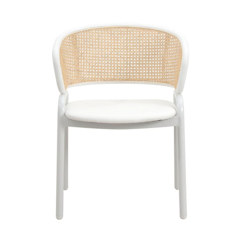 Ervilla Modern Dining Armchair with White Powder Coated Steel Legs and Wicker Back Set of 2