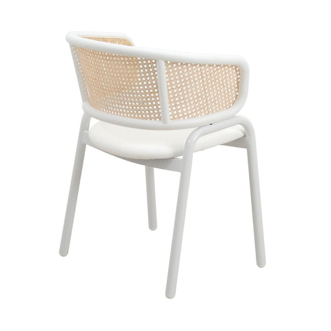 Ervilla Modern Dining Armchair with White Powder Coated Steel Legs and Wicker Back Set of 2