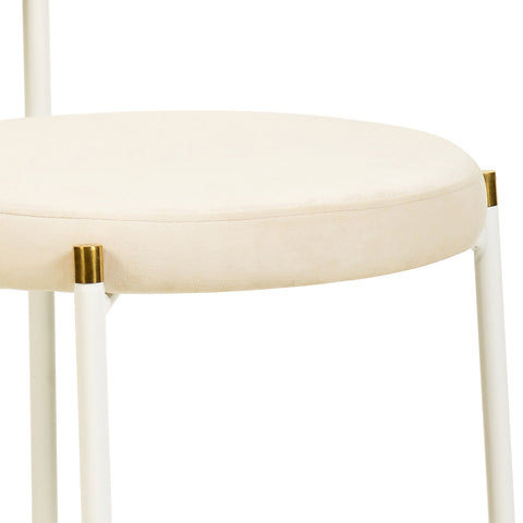 Verve 5-Piece Dining Set with 36" Round Dining Table Black MDF Top and Gold Base with 4 Velvet Dining Chairs in White Steel LegsElevate your dining experience with our Verve 5-Piece Dining Set! This elegant set includes a 36" round table with a sleek blac