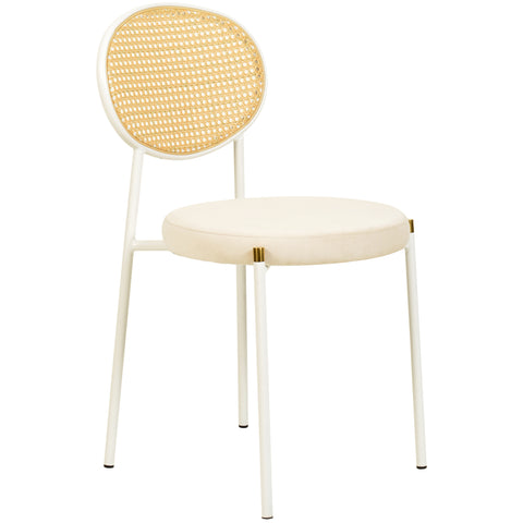 Verve 5-Piece Dining Set with 36" Round Dining Table Black MDF Top and Gold Base with 4 Velvet Dining Chairs in White Steel LegsElevate your dining experience with our Verve 5-Piece Dining Set! This elegant set includes a 36" round table with a sleek blac