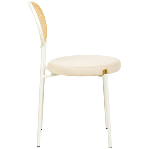 Verve 5-Piece Dining Set with 36" Round Dining Table Black MDF Top and Gold Base with 4 Velvet Dining Chairs in White Steel LegsElevate your dining experience with our Verve 5-Piece Dining Set! This elegant set includes a 36" round table with a sleek blac