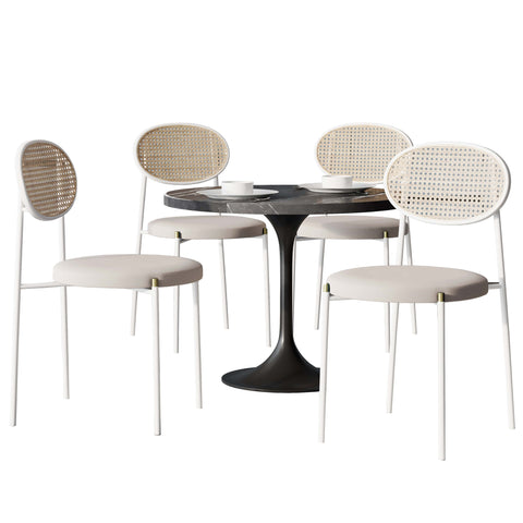 Verve 5-Piece Dining Set with 36" Round Dining Table Black Sintered Stone Top and Black Pedestal with 4 Velvet Dining Chairs in White Steel LegsElevate your dining experience with the Verve 5-Piece Dining Set. The 36" round black sintered stone top and bl