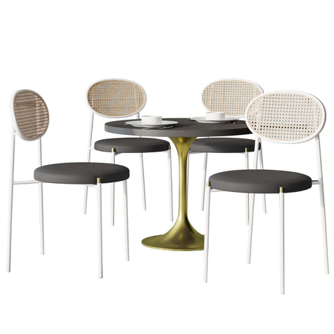 Verve 5-Piece Dining Set with 36" Round Dining Table Black MDF Top and Gold Base with 4 Velvet Dining Chairs in White Steel LegsElevate your dining experience with our Verve 5-Piece Dining Set! This elegant set includes a 36" round table with a sleek blac