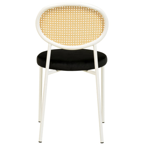 Verve 5-Piece Dining Set with 36" Round Dining Table Black MDF Top and Gold Base with 4 Velvet Dining Chairs in White Steel LegsElevate your dining experience with our Verve 5-Piece Dining Set! This elegant set includes a 36" round table with a sleek blac