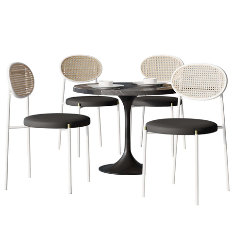 Verve 5-Piece Dining Set with 36" Round Dining Table Black Sintered Stone Top and Black Pedestal with 4 Velvet Dining Chairs in White Steel LegsElevate your dining experience with the Verve 5-Piece Dining Set. The 36" round black sintered stone top and bl