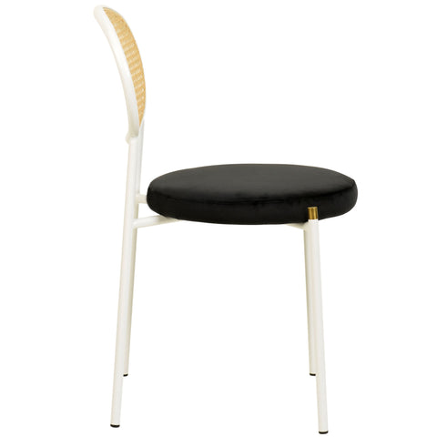 Verve 5-Piece Dining Set with 36" Round Dining Table Black Sintered Stone Top and Black Pedestal with 4 Velvet Dining Chairs in White Steel LegsElevate your dining experience with the Verve 5-Piece Dining Set. The 36" round black sintered stone top and bl