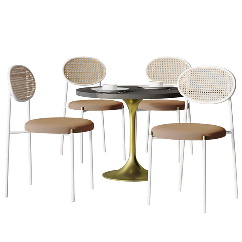 Verve 5-Piece Dining Set with 36" Round Dining Table Black MDF Top and Gold Base with 4 Velvet Dining Chairs in White Steel LegsElevate your dining experience with our Verve 5-Piece Dining Set! This elegant set includes a 36" round table with a sleek blac