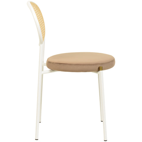 Verve 5-Piece Dining Set with 36" Round Dining Table Black MDF Top and Gold Base with 4 Velvet Dining Chairs in White Steel LegsElevate your dining experience with our Verve 5-Piece Dining Set! This elegant set includes a 36" round table with a sleek blac
