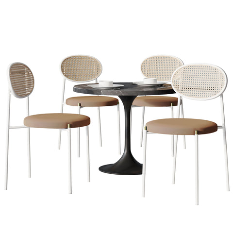 Verve 5-Piece Dining Set with 36" Round Dining Table Black Sintered Stone Top and Black Pedestal with 4 Velvet Dining Chairs in White Steel LegsElevate your dining experience with the Verve 5-Piece Dining Set. The 36" round black sintered stone top and bl