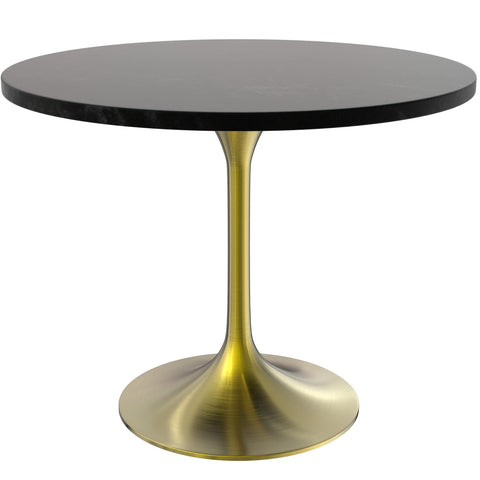 Verve 5-Piece Dining Set with 36" Round Dining Table Black MDF Top and Gold Base with 4 Velvet Dining Chairs in White Steel LegsElevate your dining experience with our Verve 5-Piece Dining Set! This elegant set includes a 36" round table with a sleek blac