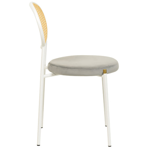 Verve 5-Piece Dining Set with 36" Round Dining Table Black MDF Top and Gold Base with 4 Velvet Dining Chairs in White Steel LegsElevate your dining experience with our Verve 5-Piece Dining Set! This elegant set includes a 36" round table with a sleek blac