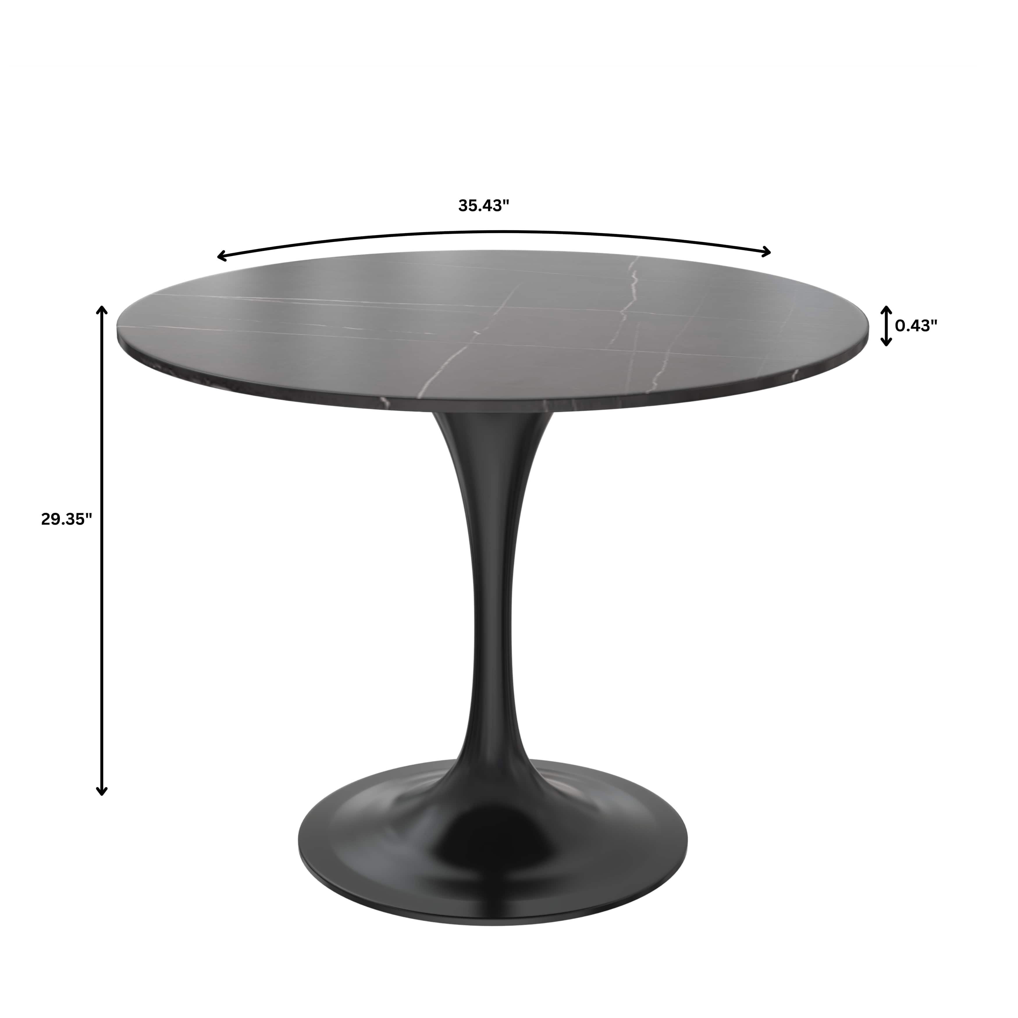 Verve 5-Piece Dining Set with 36" Round Dining Table Black Sintered Stone Top and Black Pedestal with 4 Velvet Dining Chairs in White Steel LegsElevate your dining experience with the Verve 5-Piece Dining Set. The 36" round black sintered stone top and bl