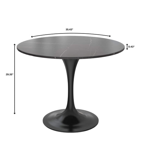 Verve 5-Piece Dining Set with 36" Round Dining Table Black Sintered Stone Top and Black Pedestal with 4 Velvet Dining Chairs in White Steel LegsElevate your dining experience with the Verve 5-Piece Dining Set. The 36" round black sintered stone top and bl
