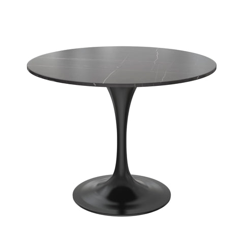 Verve 5-Piece Dining Set with 36" Round Dining Table Black Sintered Stone Top and Black Pedestal with 4 Velvet Dining Chairs in White Steel LegsElevate your dining experience with the Verve 5-Piece Dining Set. The 36" round black sintered stone top and bl
