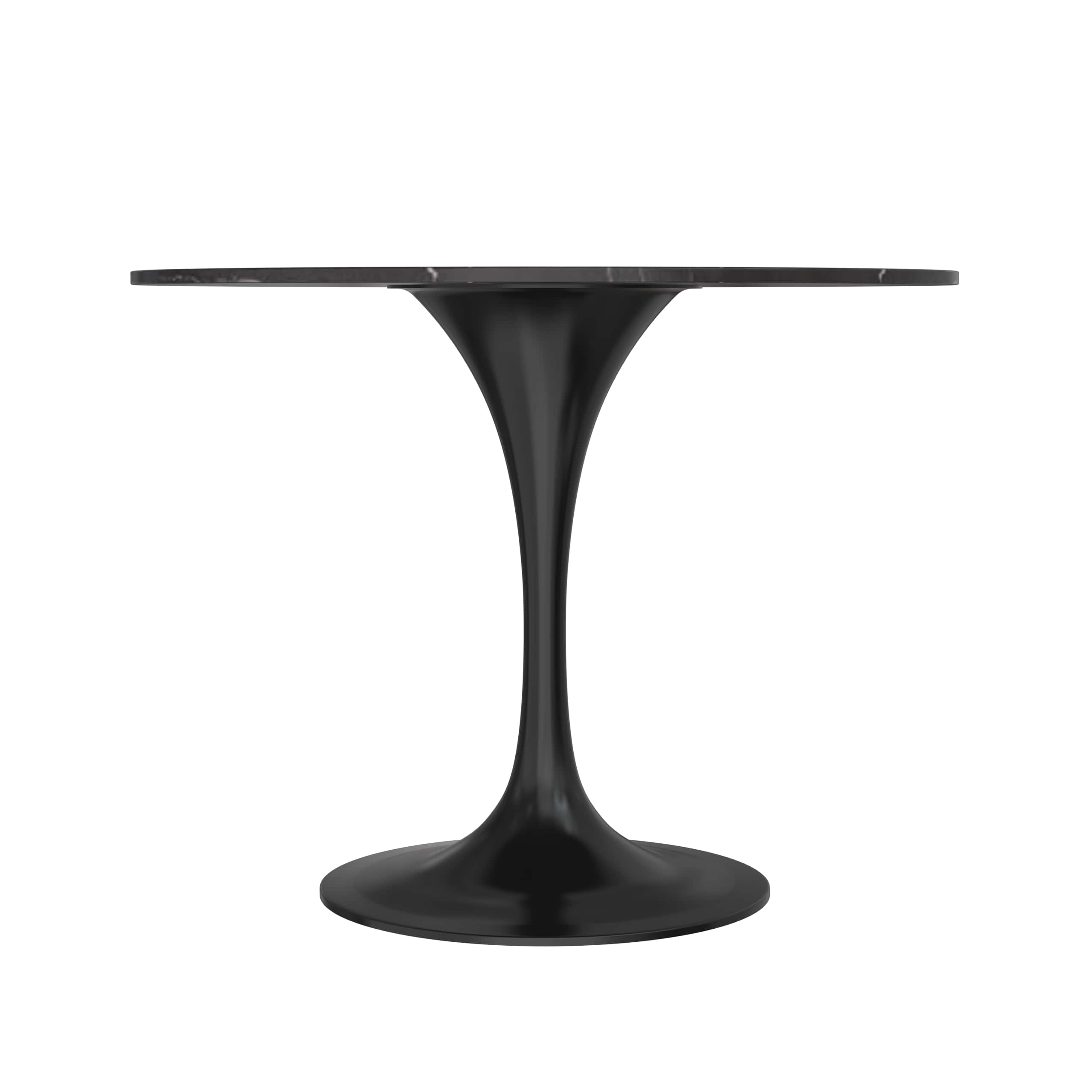 Verve 5-Piece Dining Set with 36" Round Dining Table Black Sintered Stone Top and Black Pedestal with 4 Velvet Dining Chairs in White Steel LegsElevate your dining experience with the Verve 5-Piece Dining Set. The 36" round black sintered stone top and bl
