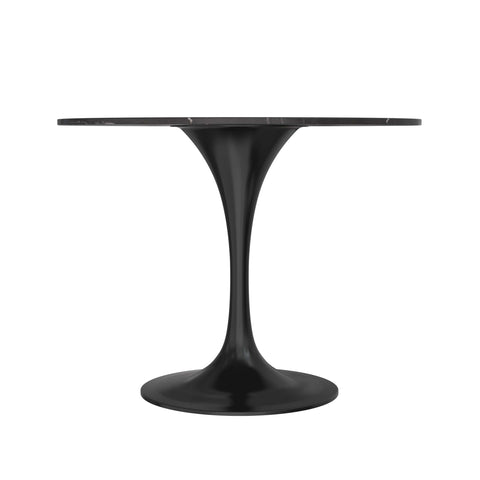 Verve 5-Piece Dining Set with 36" Round Dining Table Black Sintered Stone Top and Black Pedestal with 4 Velvet Dining Chairs in White Steel LegsElevate your dining experience with the Verve 5-Piece Dining Set. The 36" round black sintered stone top and bl