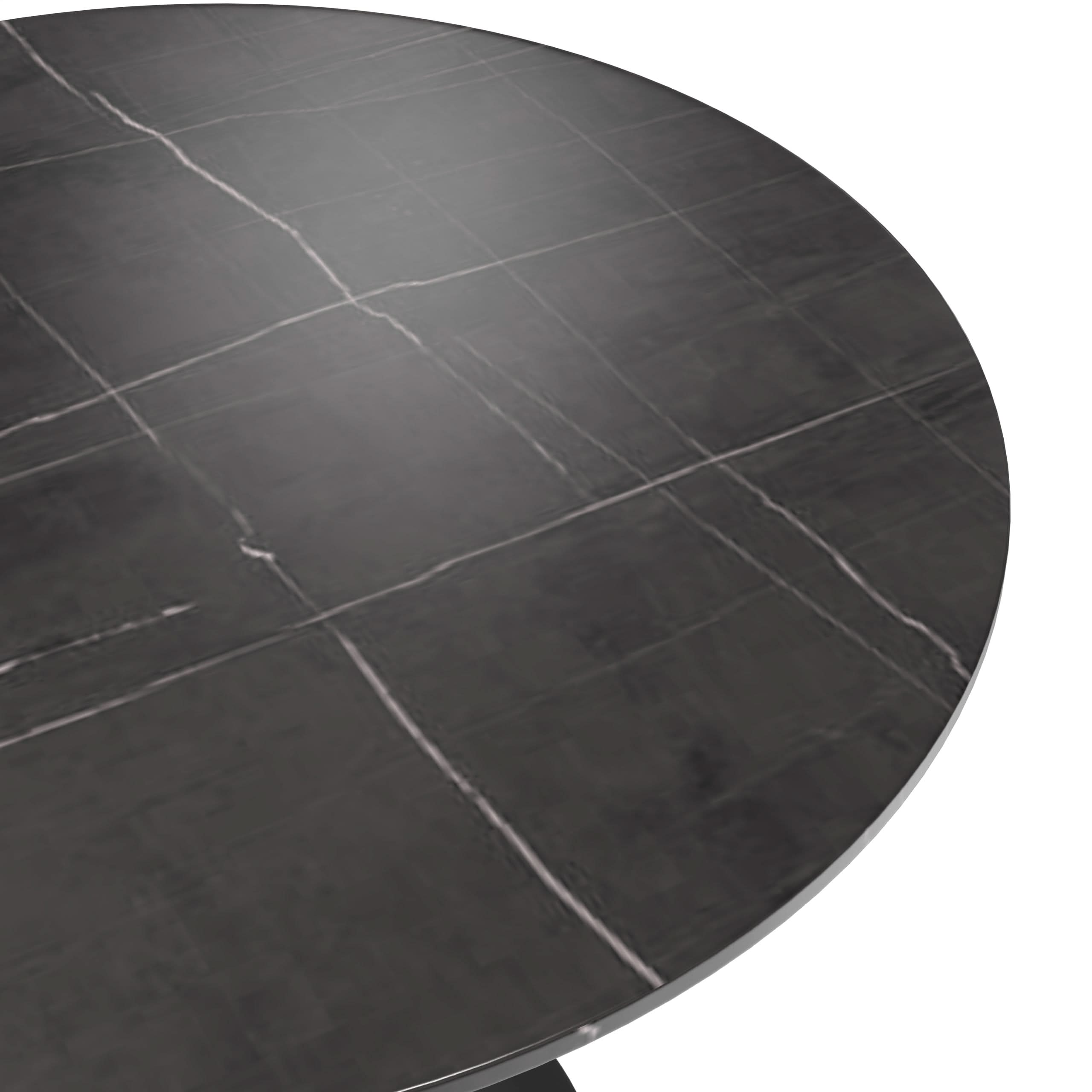 Verve 5-Piece Dining Set with 36" Round Dining Table Black Sintered Stone Top and Black Pedestal with 4 Velvet Dining Chairs in White Steel LegsElevate your dining experience with the Verve 5-Piece Dining Set. The 36" round black sintered stone top and bl