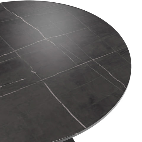 Verve 5-Piece Dining Set with 36" Round Dining Table Black Sintered Stone Top and Black Pedestal with 4 Velvet Dining Chairs in White Steel LegsElevate your dining experience with the Verve 5-Piece Dining Set. The 36" round black sintered stone top and bl