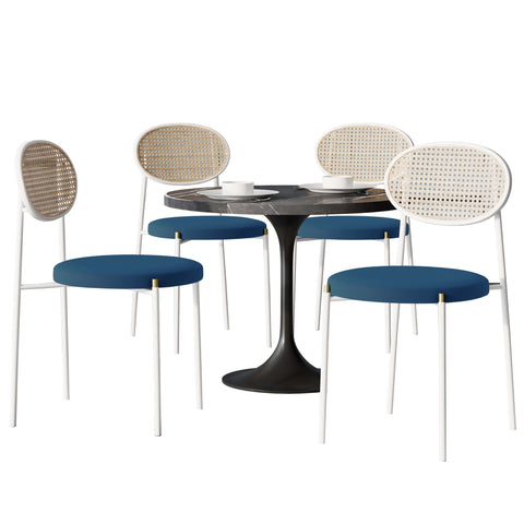 Verve 5-Piece Dining Set with 36" Round Dining Table Black Sintered Stone Top and Black Pedestal with 4 Velvet Dining Chairs in White Steel LegsElevate your dining experience with the Verve 5-Piece Dining Set. The 36" round black sintered stone top and bl
