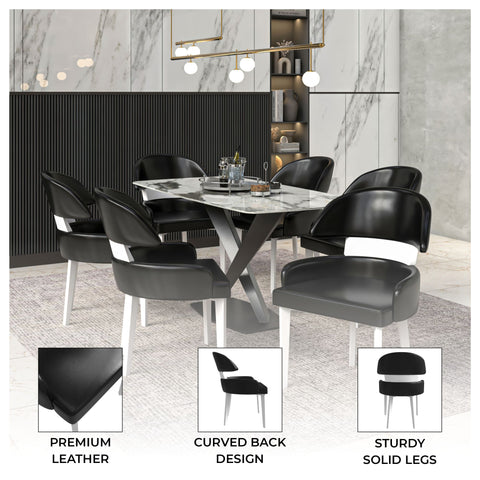 Ethos Leather Dining Chairs with Curved Open Back in Rubberwood
