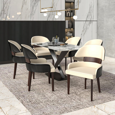 Ethos Leather Dining Chairs with Curved Open Back in Rubberwood