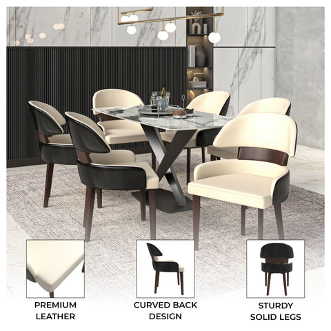 Ethos Leather Dining Chairs with Curved Open Back in Rubberwood
