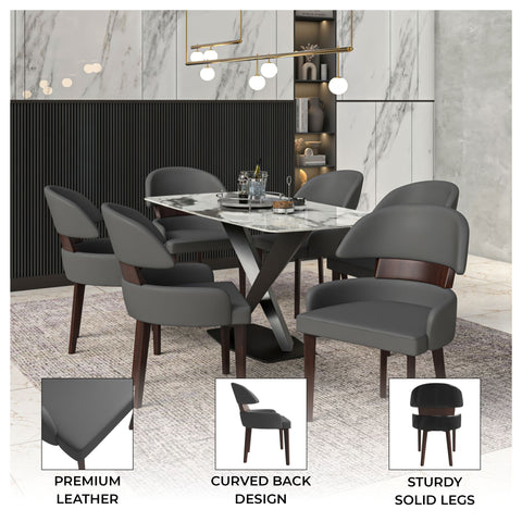 Ethos Leather Dining Chairs with Curved Open Back in Rubberwood