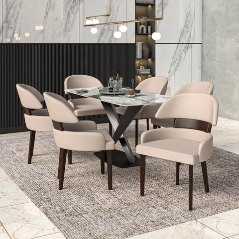 Ethos Leather Dining Chairs with Curved Open Back in Rubberwood