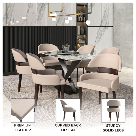 Ethos Leather Dining Chairs with Curved Open Back in Rubberwood