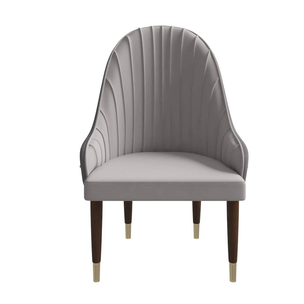 Elara Leather Dining Chair with Elegant Ripple Back and Gold Accents in Rubberwood Set of 2