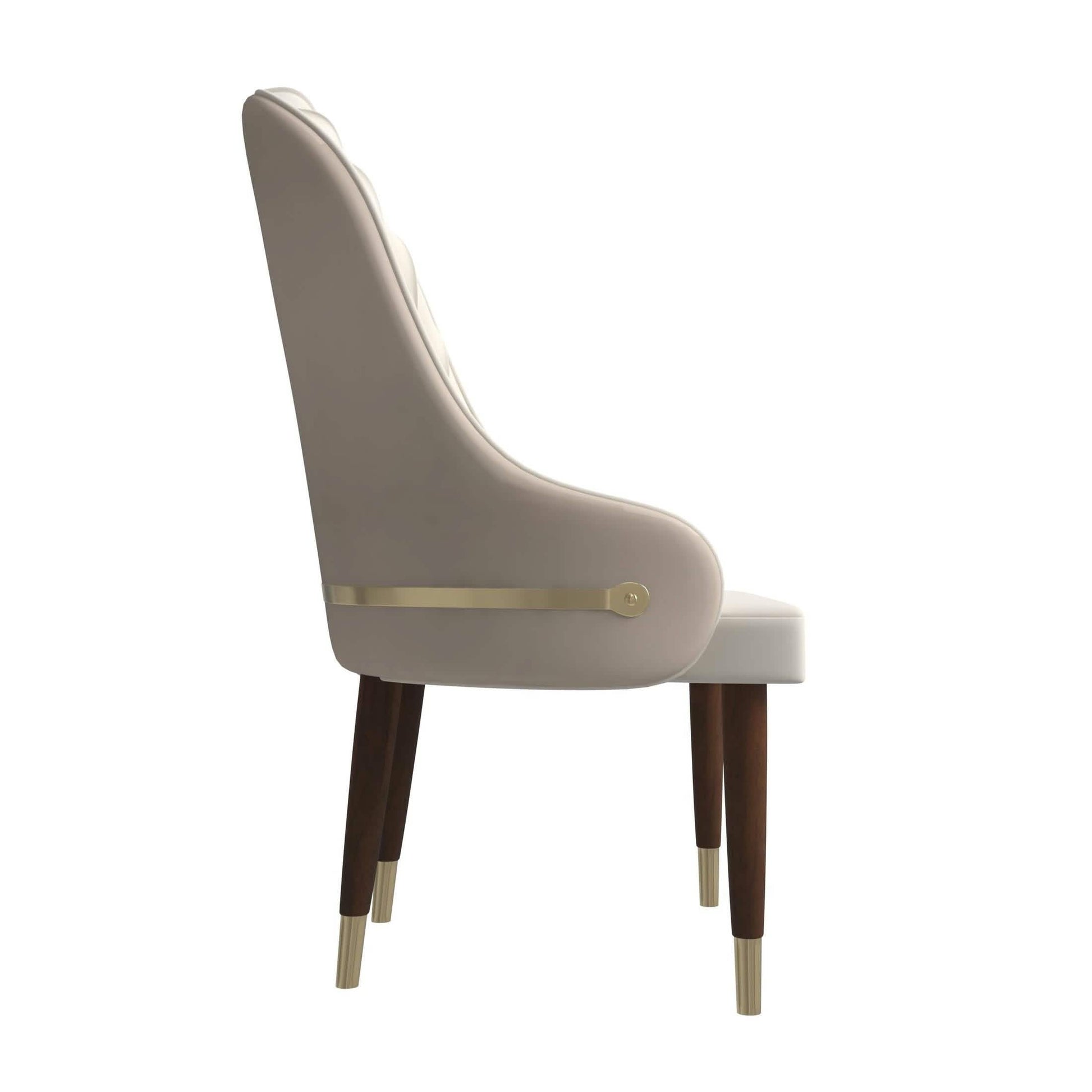 Elara Leather Dining Chair with Elegant Ripple Back and Gold Accents in Rubberwood Set of 2