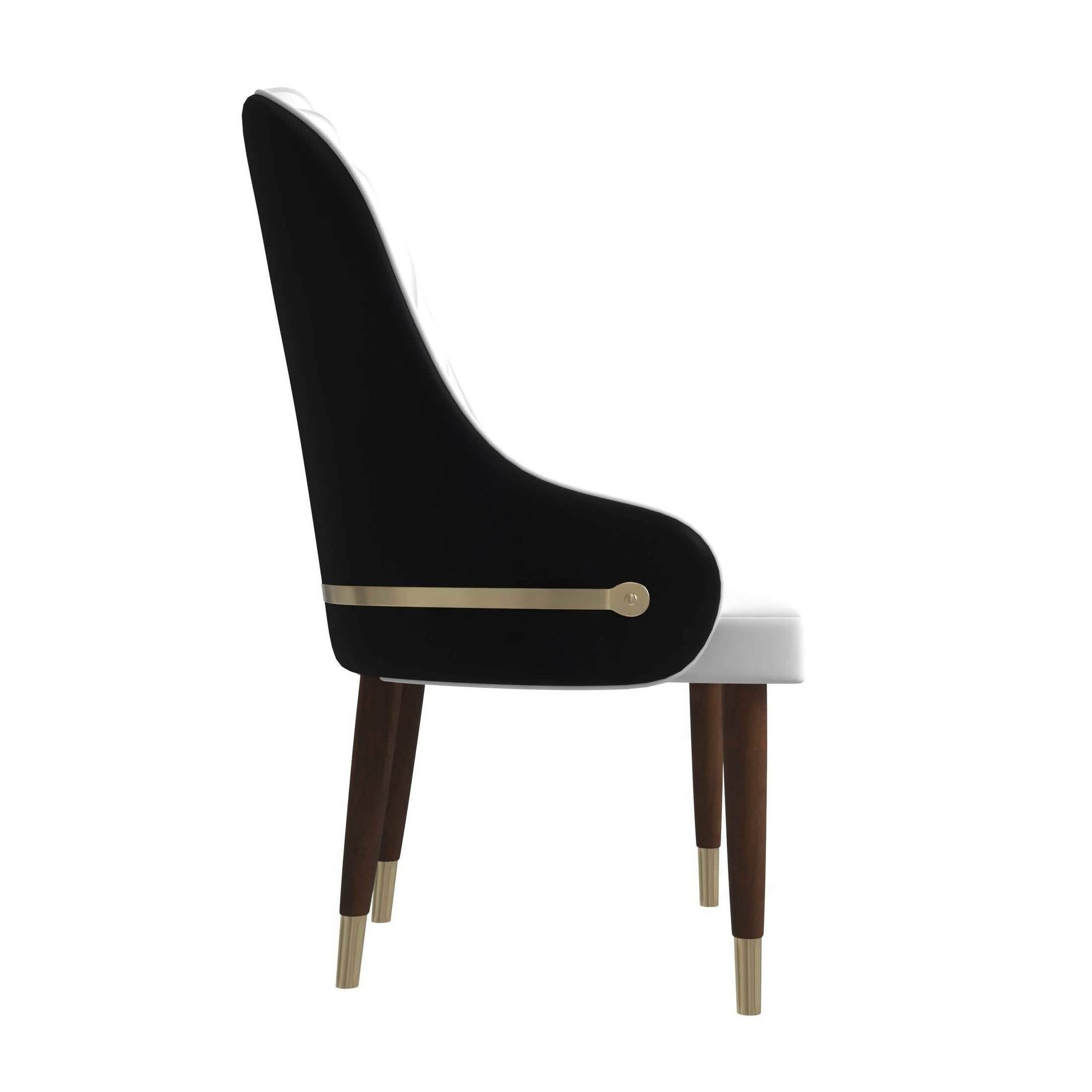 Elara Leather Dining Chair with Elegant Ripple Back and Gold Accents in Rubberwood Set of 2