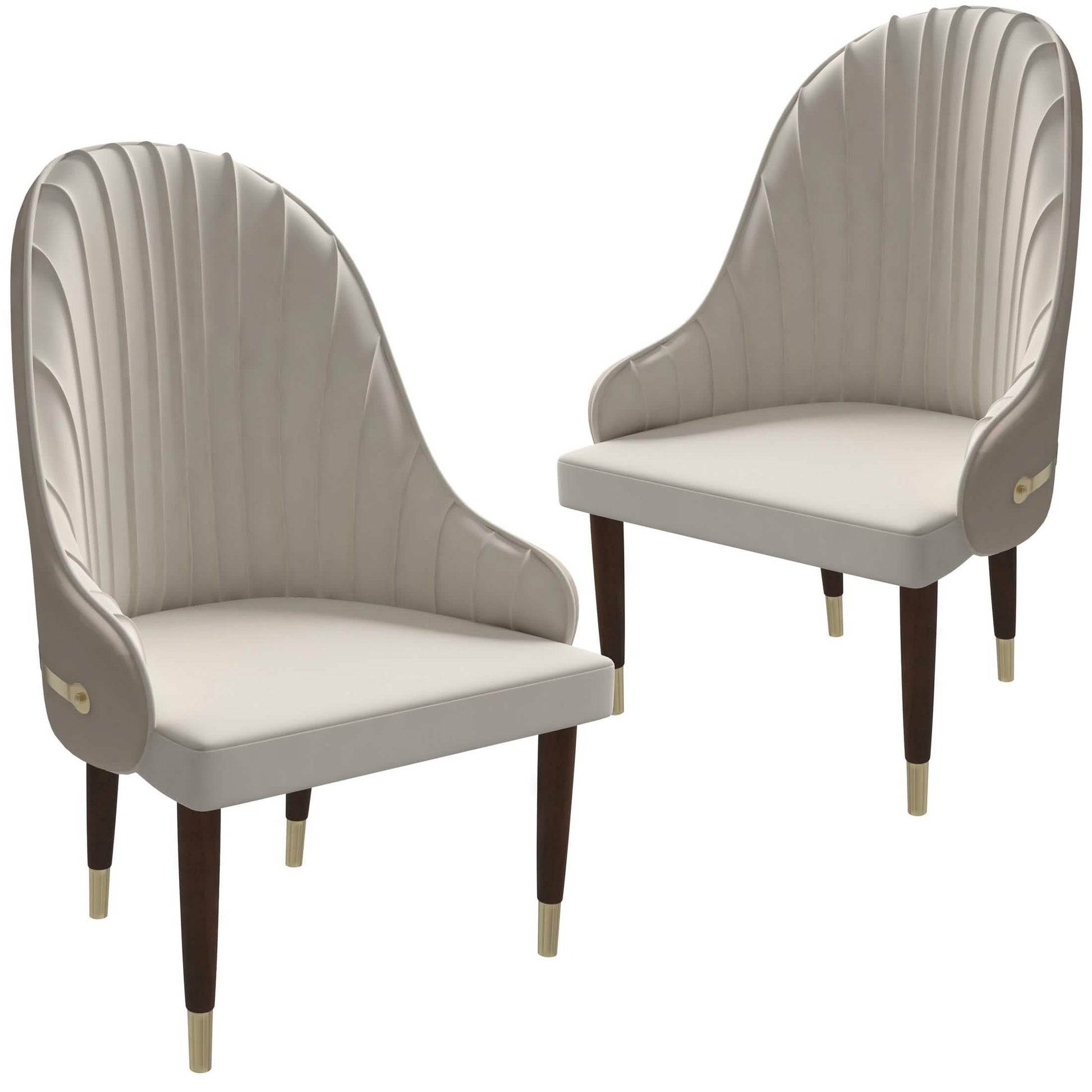 Elara Leather Dining Chair with Elegant Ripple Back and Gold Accents in Rubberwood Set of 2