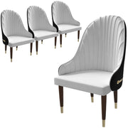 Elara Leather Dining Chair with Elegant Ripple Back and Gold Accents in Rubberwood Set of 4