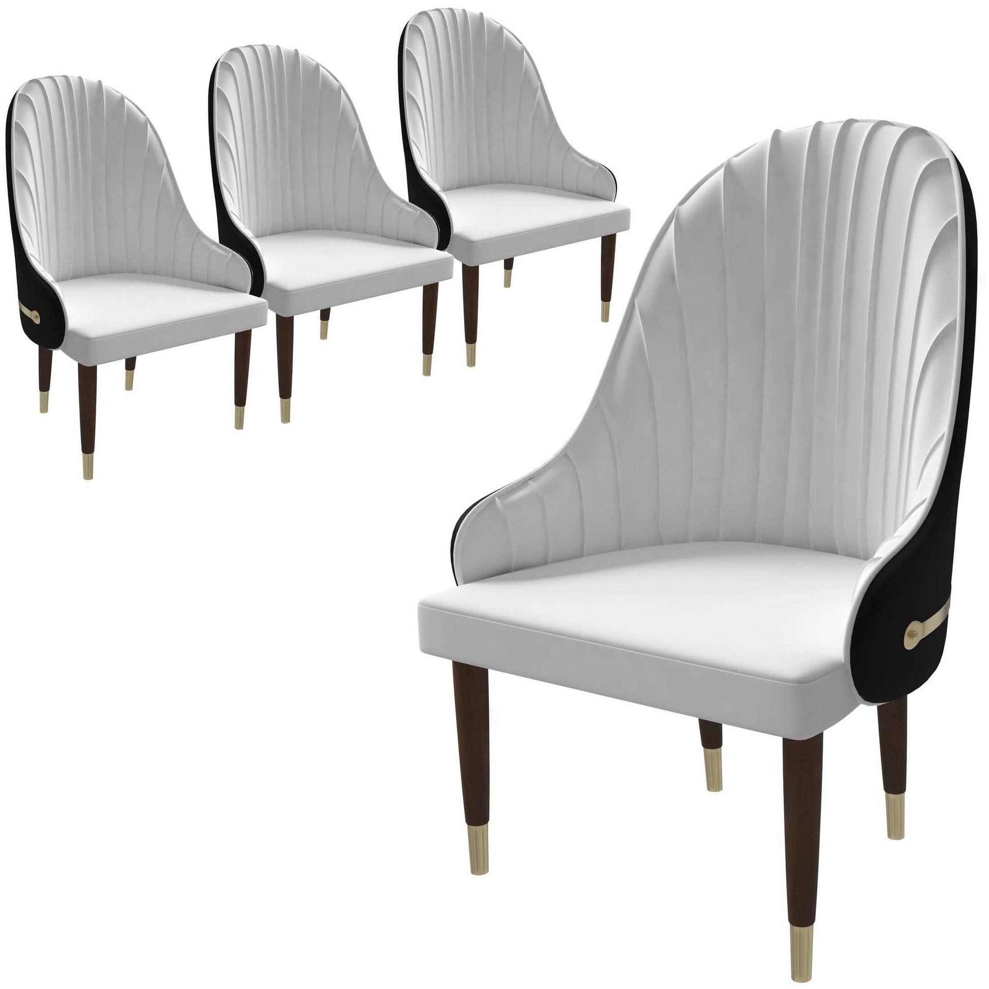 Elara Leather Dining Chair with Elegant Ripple Back and Gold Accents in Rubberwood Set of 4