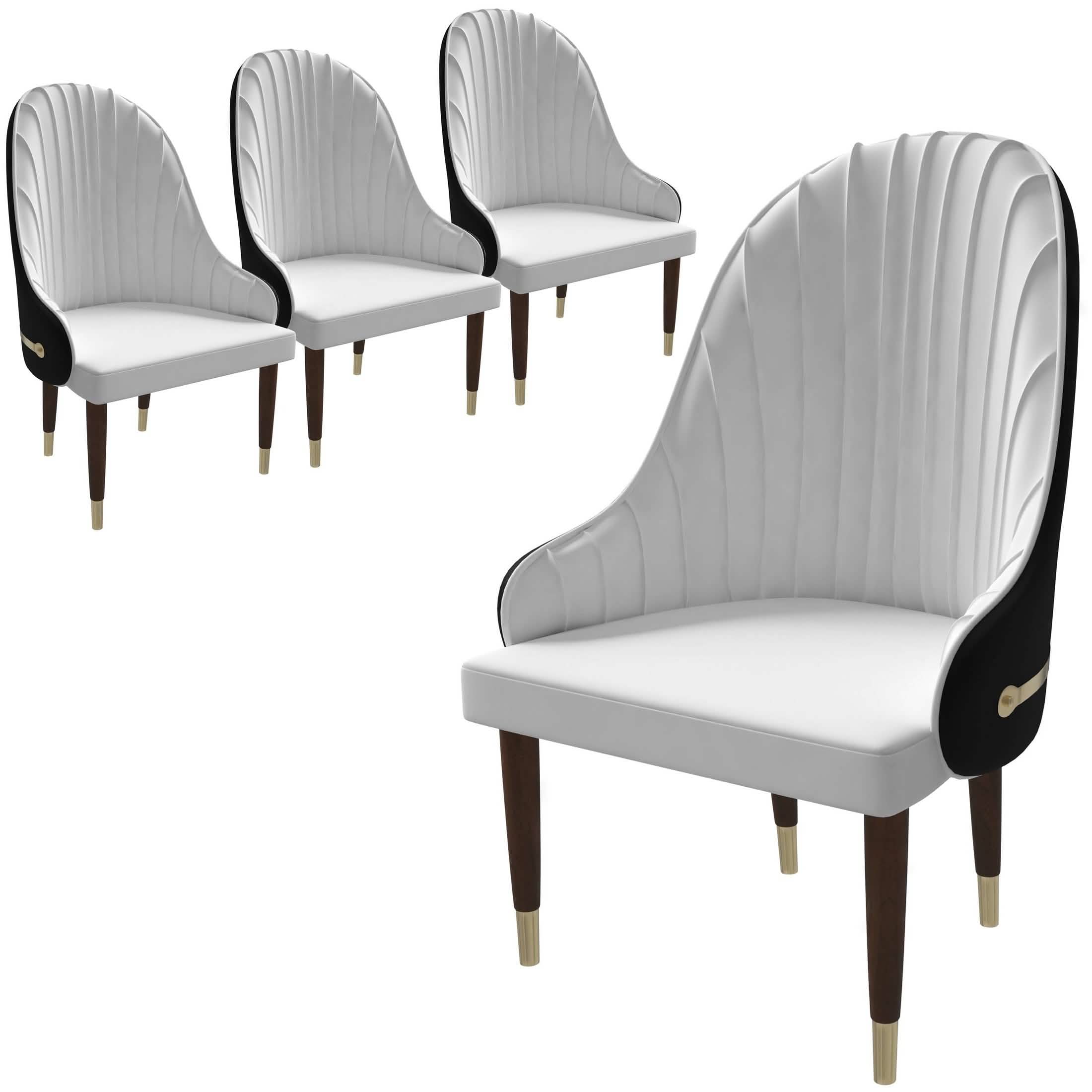 Elara Leather Dining Chair with Elegant Ripple Back and Gold Accents in Rubberwood Set of 4