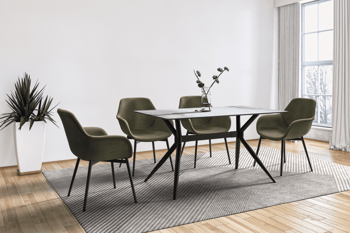 Elega Rectangular Dining Table with Sintered Stone/Glass Rectangular Top and Gold Stainless Steel Base