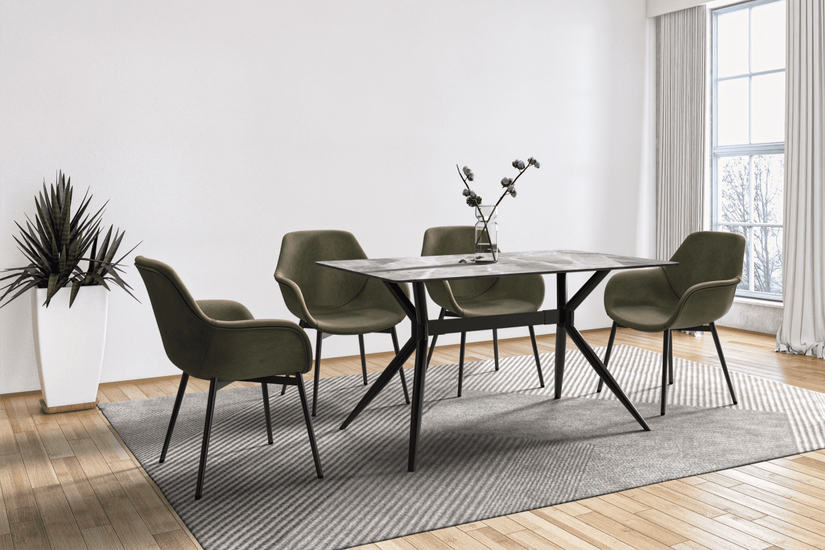 Elega Rectangular Dining Table with Sintered Stone/Glass Rectangular Top and Gold Stainless Steel Base