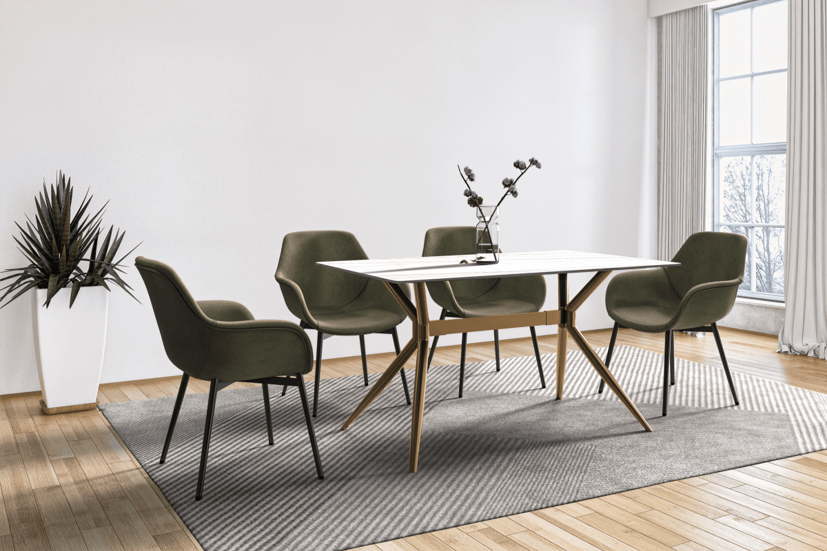 Elega Rectangular Dining Table with Sintered Stone/Glass Rectangular Top and Gold Stainless Steel Base