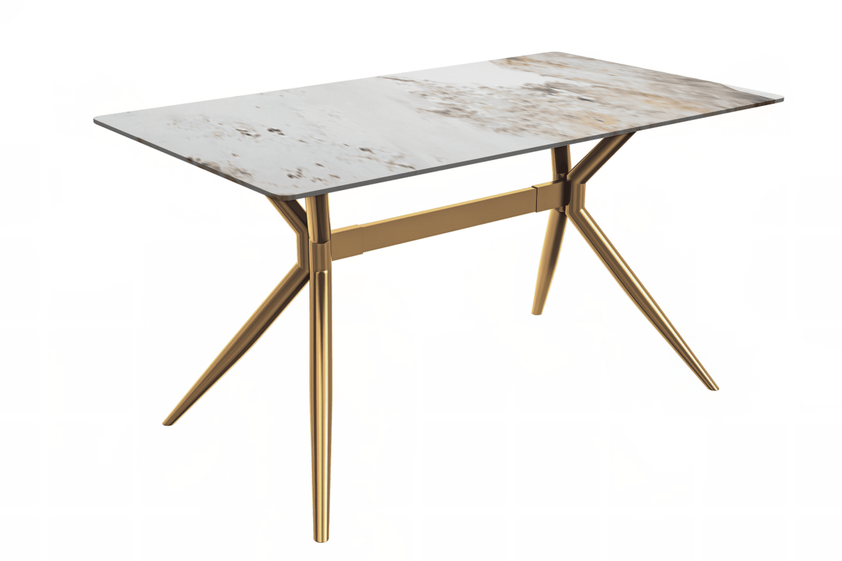 Elega Rectangular Dining Table with Sintered Stone/Glass Rectangular Top and Gold Stainless Steel Base