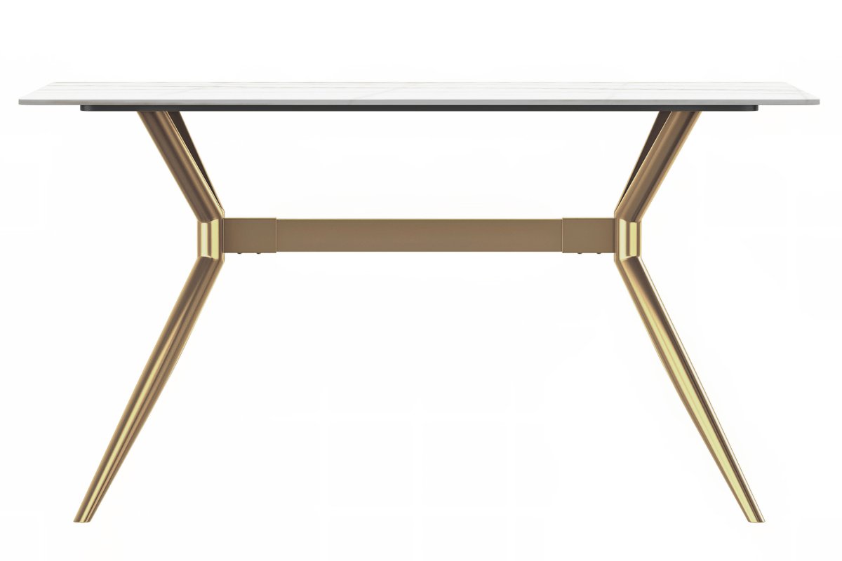 Elega Rectangular Dining Table with Sintered Stone/Glass Rectangular Top and Gold Stainless Steel Base
