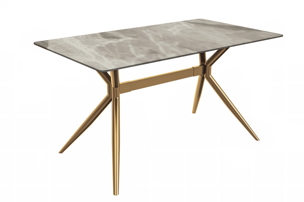 Elega Rectangular Dining Table with Sintered Stone/Glass Rectangular Top and Gold Stainless Steel Base