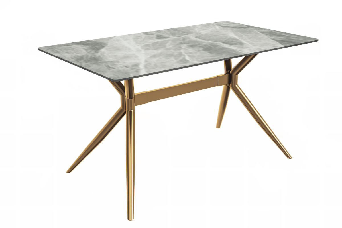 Elega Rectangular Dining Table with Sintered Stone/Glass Rectangular Top and Gold Stainless Steel Base