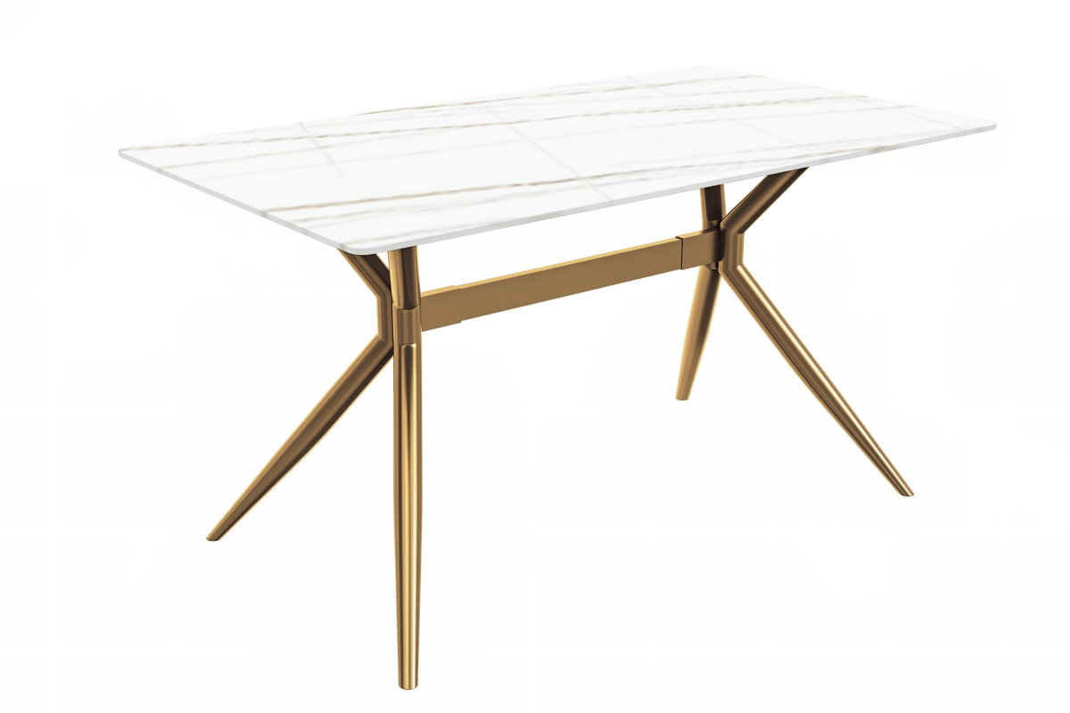Elega Rectangular Dining Table with Sintered Stone/Glass Rectangular Top and Gold Stainless Steel Base