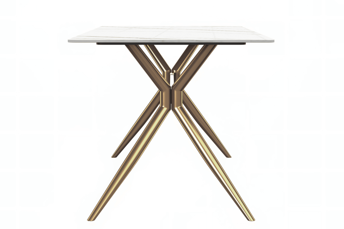 Elega Rectangular Dining Table with Sintered Stone/Glass Rectangular Top and Gold Stainless Steel Base