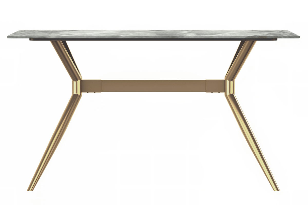 Elega Rectangular Dining Table with Sintered Stone/Glass Rectangular Top and Gold Stainless Steel Base