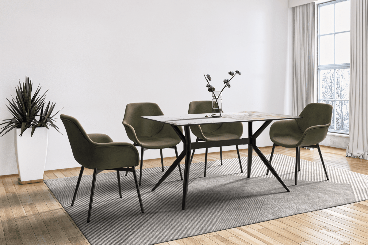 Elega Rectangular Dining Table with Sintered Stone/Glass Rectangular Top and Gold Stainless Steel Base