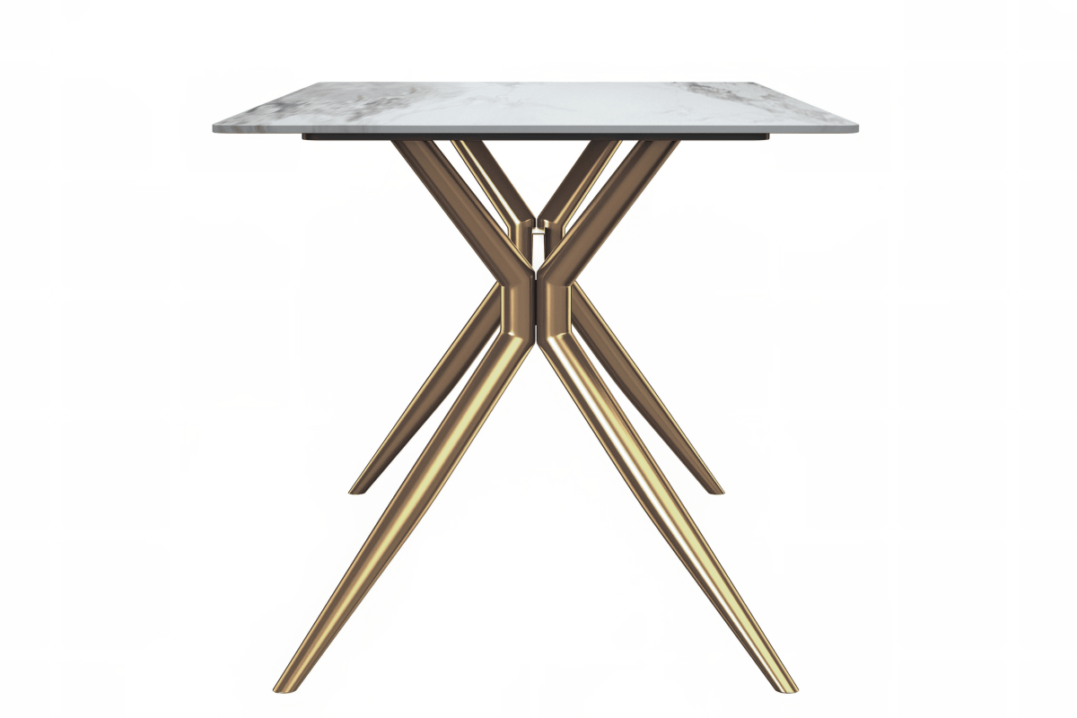 Elega Rectangular Dining Table with Sintered Stone/Glass Rectangular Top and Gold Stainless Steel Base
