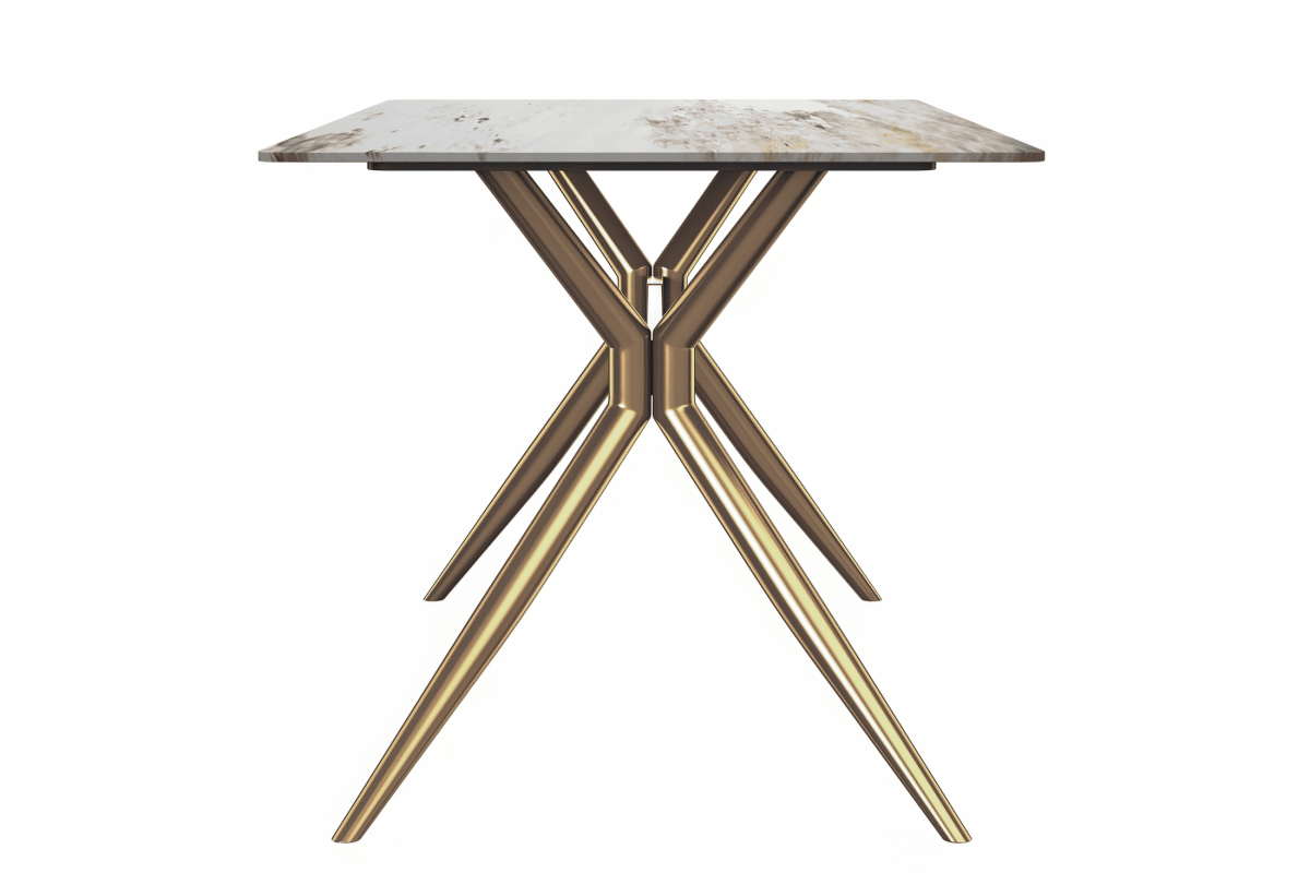 Elega Rectangular Dining Table with Sintered Stone/Glass Rectangular Top and Gold Stainless Steel Base