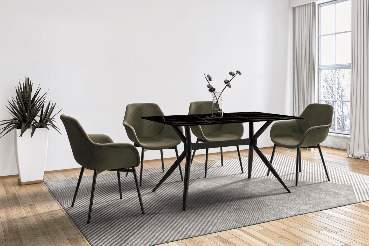 Elega Rectangular Dining Table with Sintered Stone/Glass Rectangular Top and Gold Stainless Steel Base